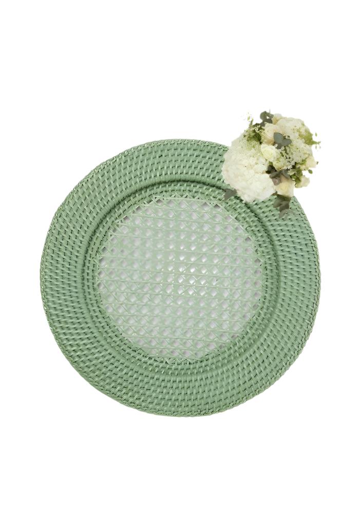 Harbour Island Round Rattan Charger Green  - Set of 4
