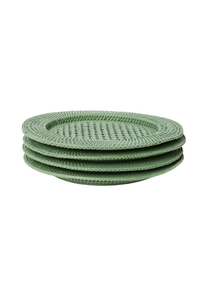 Harbour Island Round Rattan Charger Green  - Set of 4