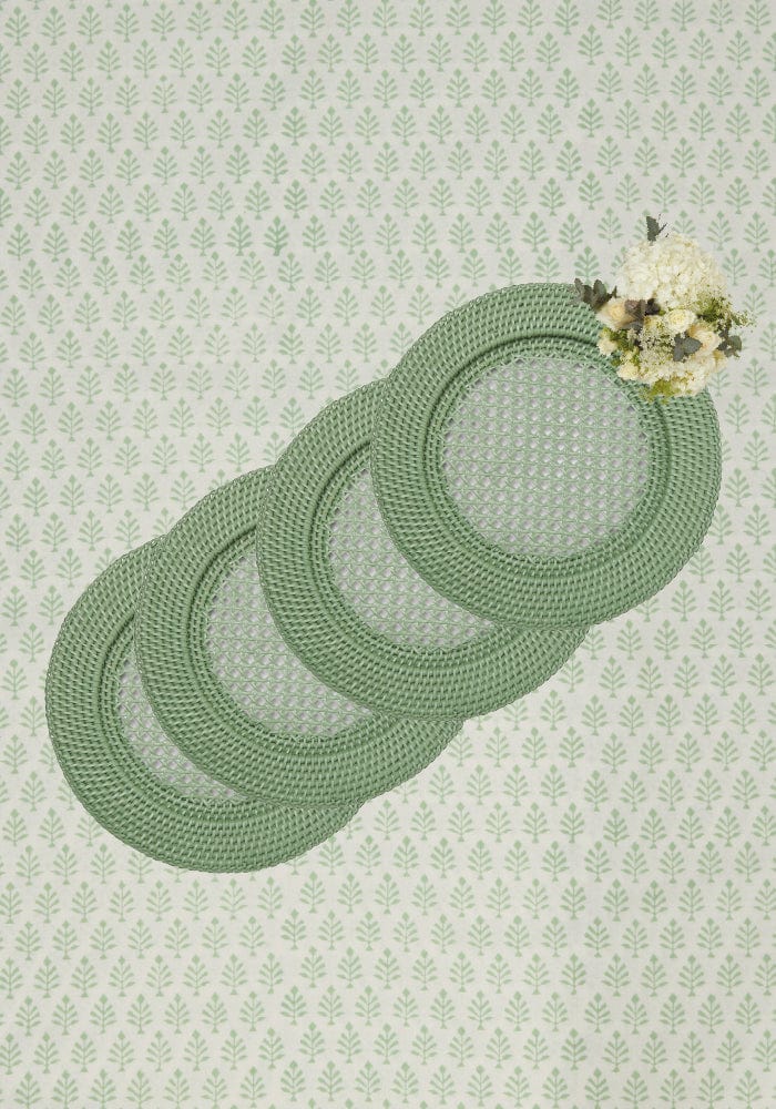 Harbour Island Round Rattan Charger Green  - Set of 4