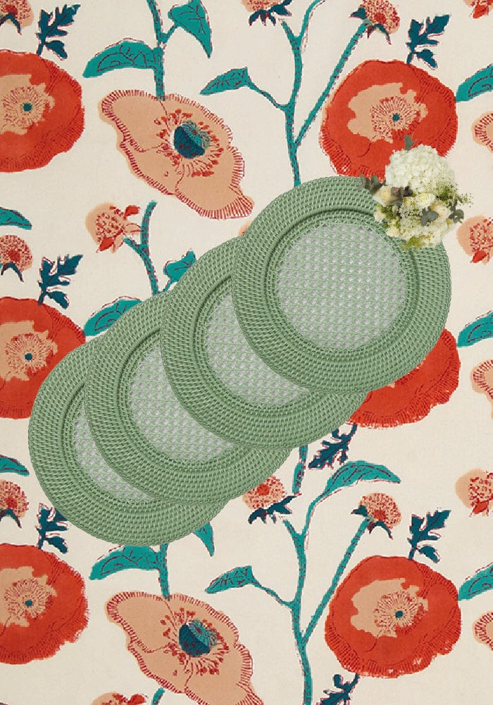 Harbour Island Round Rattan Charger Green  - Set of 4