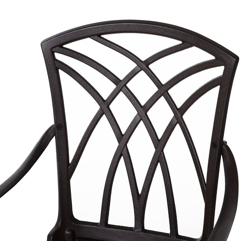 Outsunny 5 Pieces Garden Dining Set for 4, Cast Aluminium Outdoor Dining Set with 4 Armchairs and Round Dining Table with Parasol Hole, Garden Furniture Set, Brown