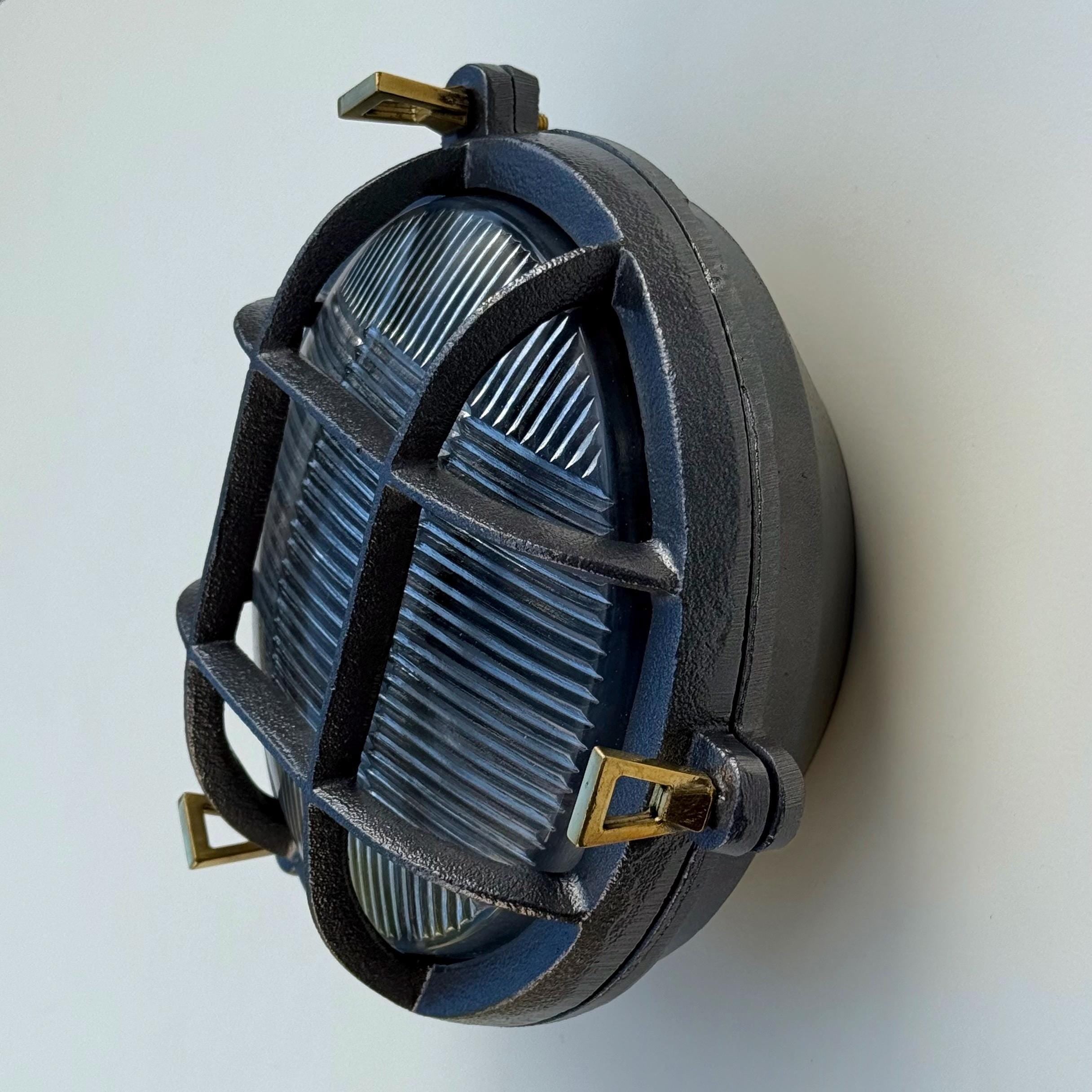 Wroxham ~ Cast Pewter Caged Nautical Bulkhead Wall Light Industrial Ceiling Fixture
