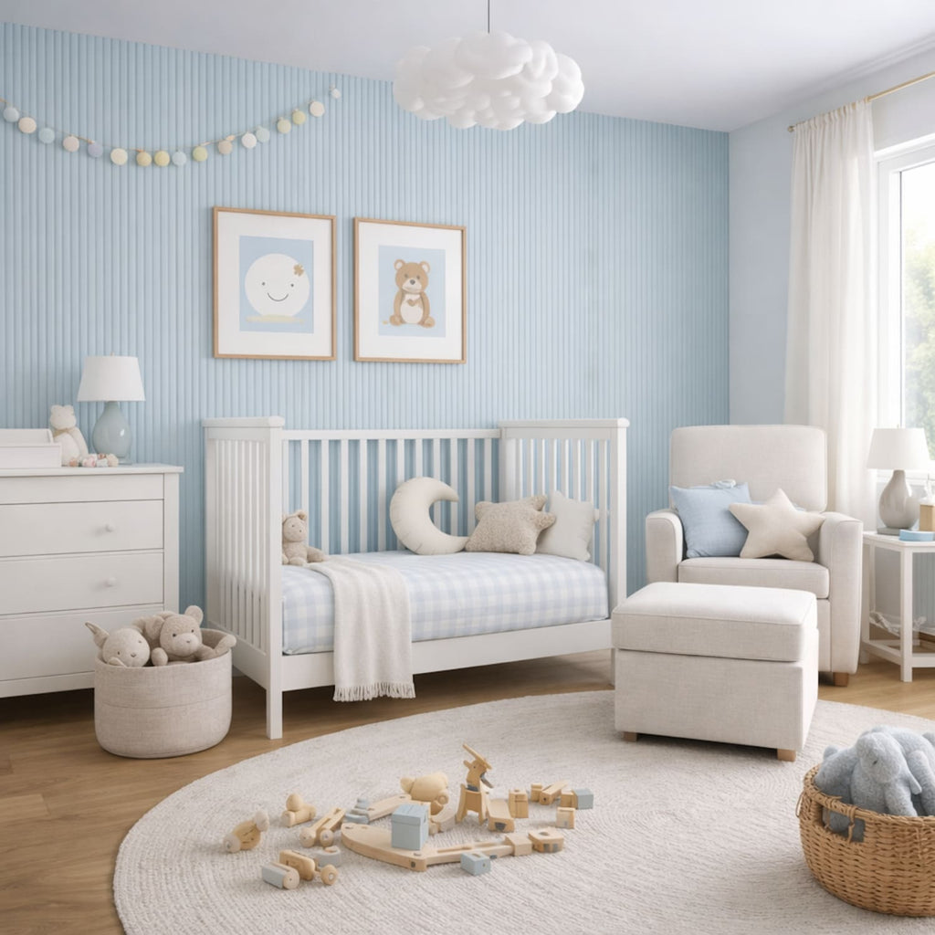 Large Fluted Wall Panels in Baby Blue - 240cm x 60cm