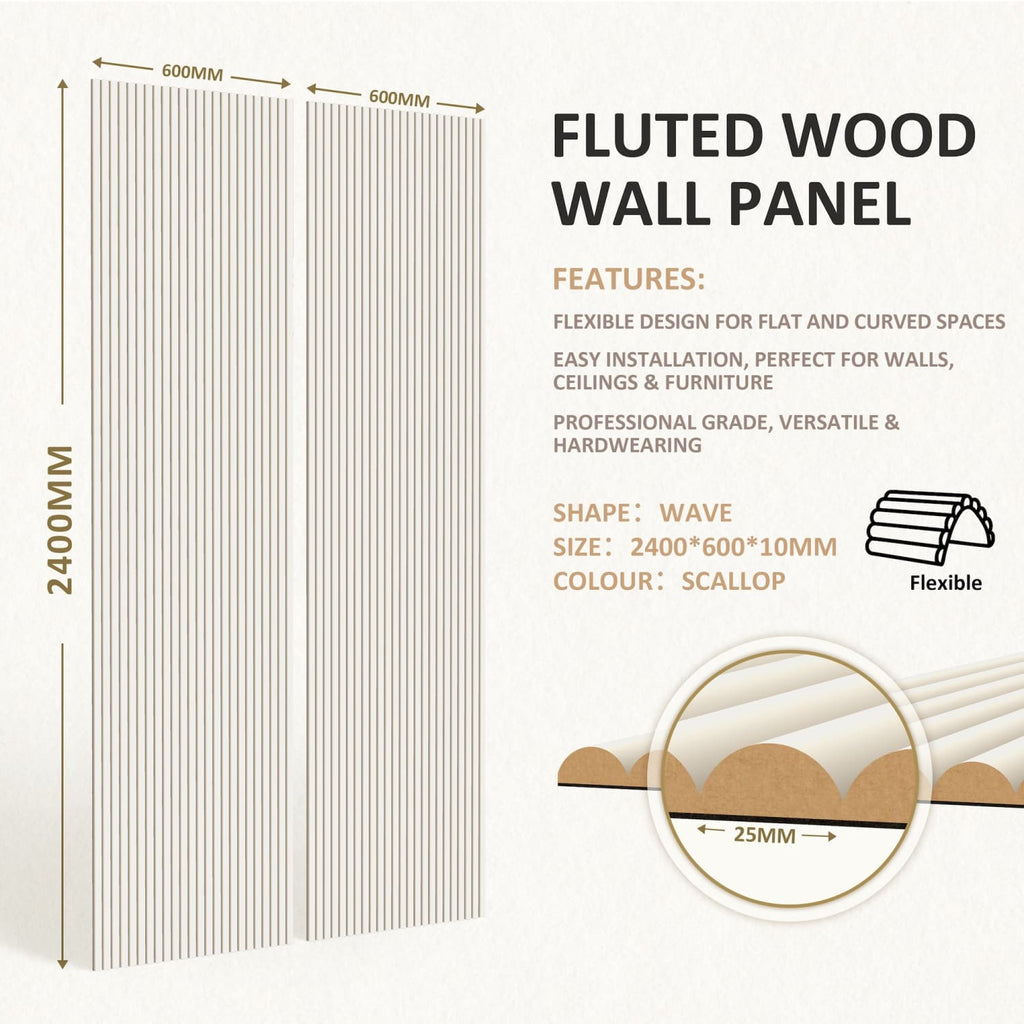Large Fluted Wall Panels in Scallop - 240cm x 60cm