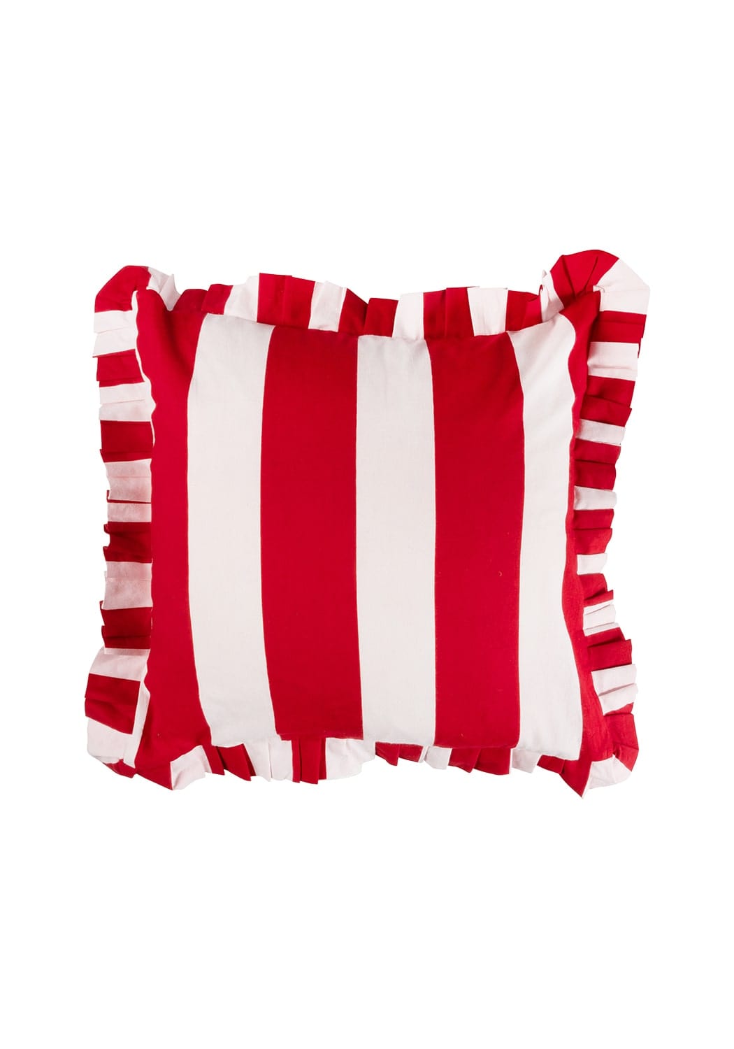 Red Cabana Stripe Ruffled Cushion Cover
