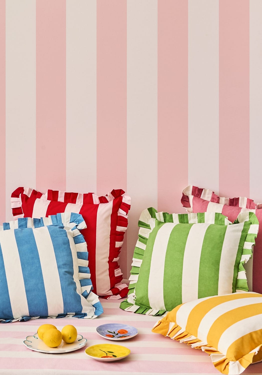 Green Cabana Stripe Ruffled Cushion Cover