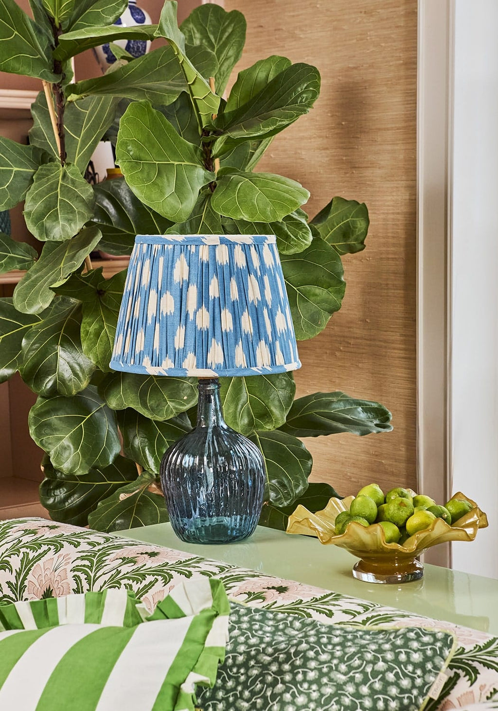 Green Cabana Stripe Ruffled Cushion Cover