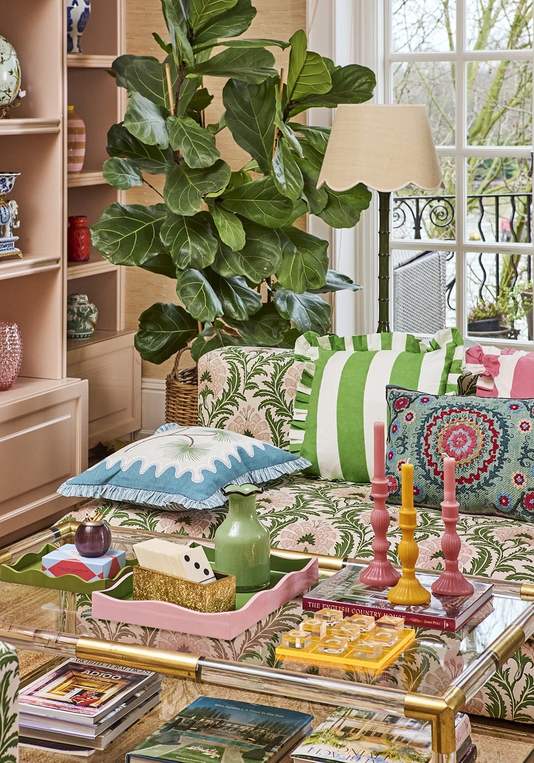 Green Cabana Stripe Ruffled Cushion Cover