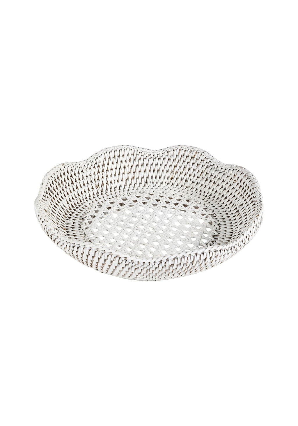 Saratoga Round Rattan Scalloped Tray - White