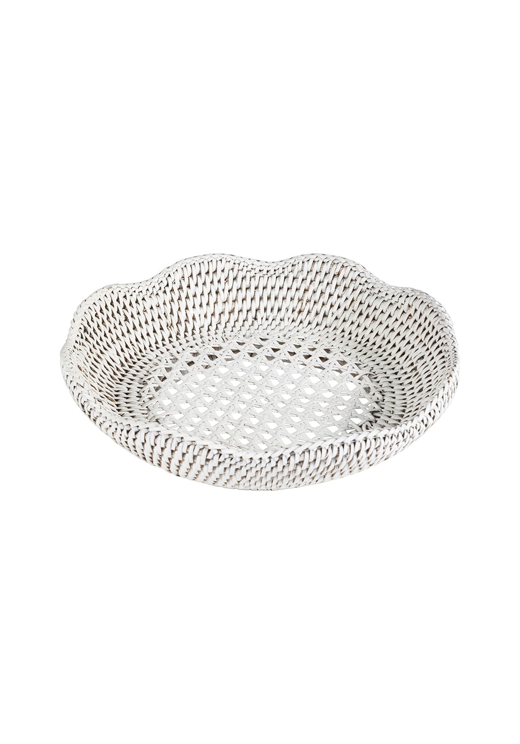 Saratoga Round Rattan Scalloped Tray - White